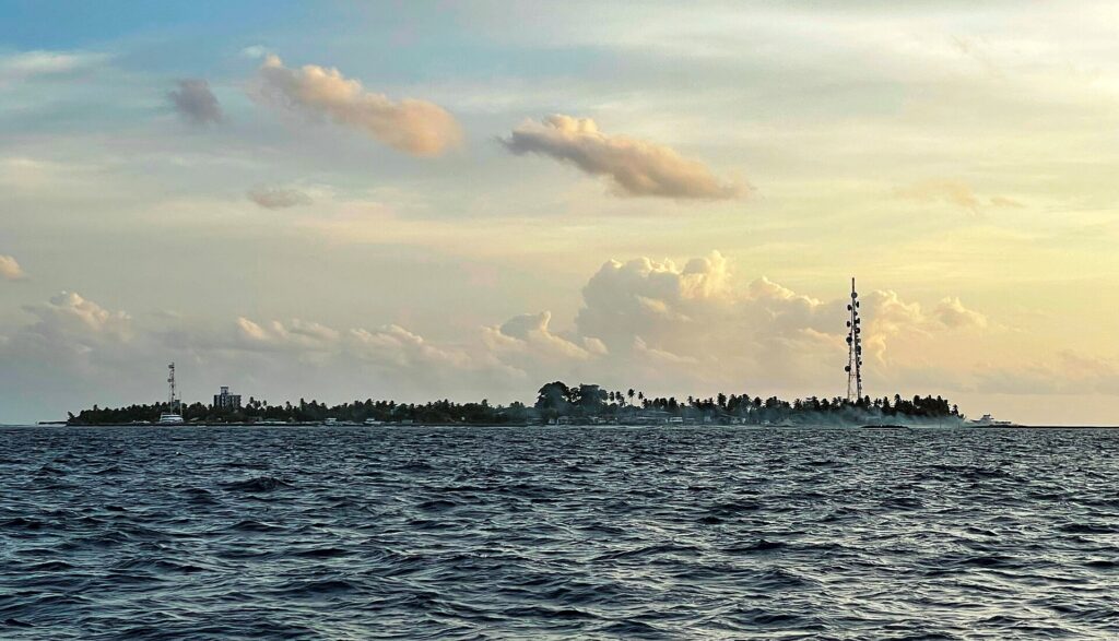 Dhangethi island in South Ari Atoll seen from the east