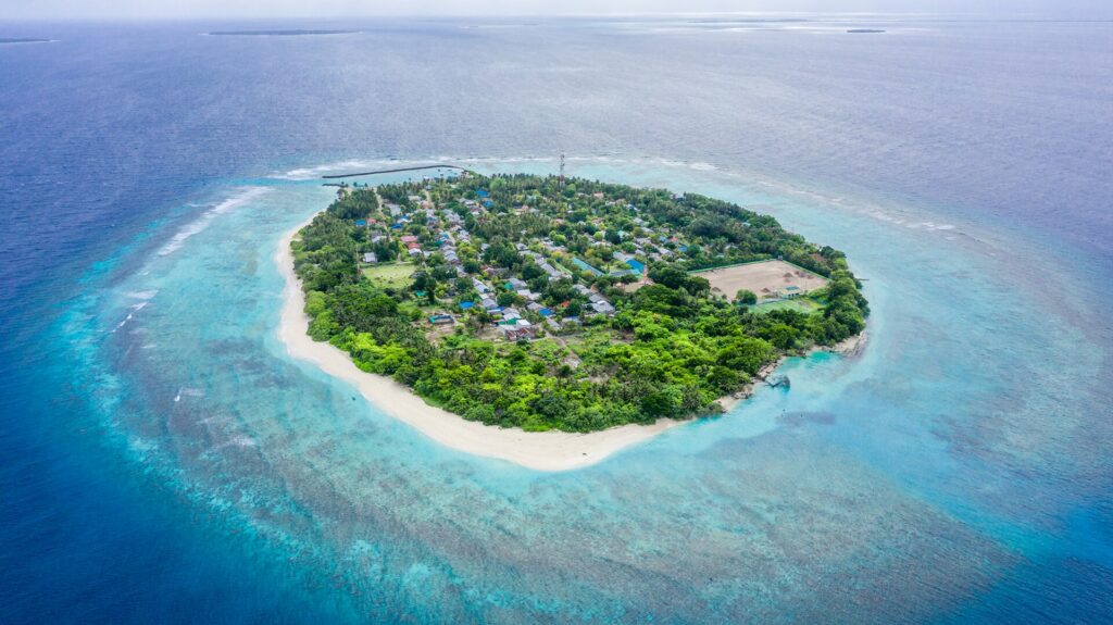 Kudafari island in Noonu Atoll seen from the air